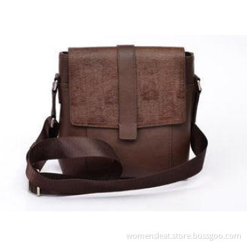 Brown Genuine Leather Shoulder Bag for Man , Nylon Webbing